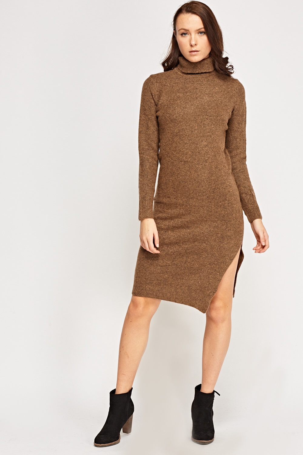 Roll Neck Knitted Midi Dress - Just $7
