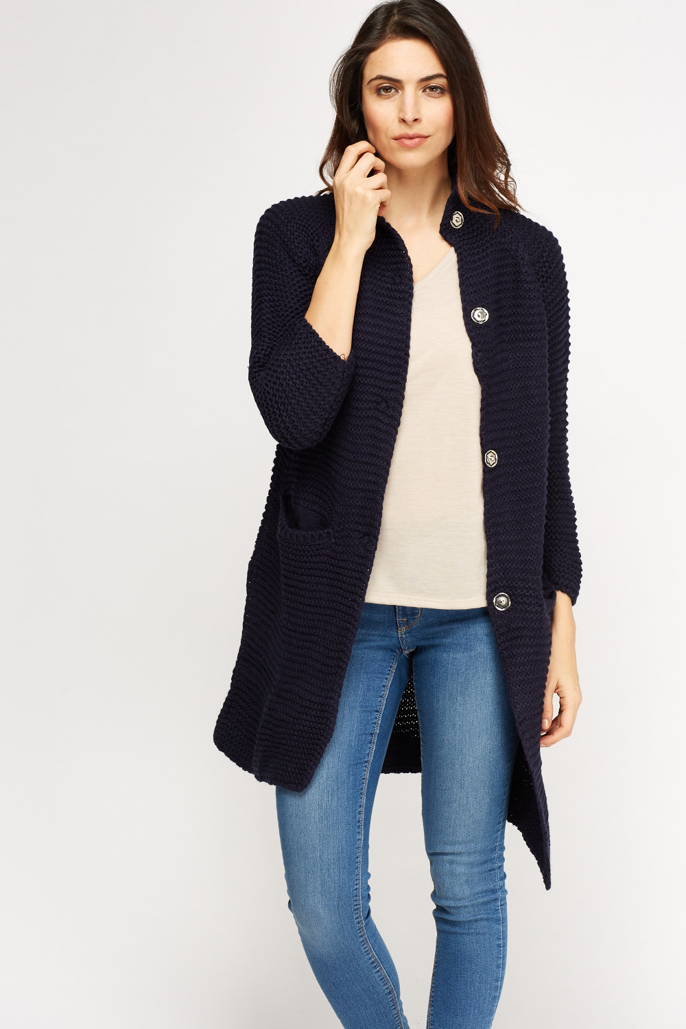 Textured Button Up Longline Cardigan - Just $7