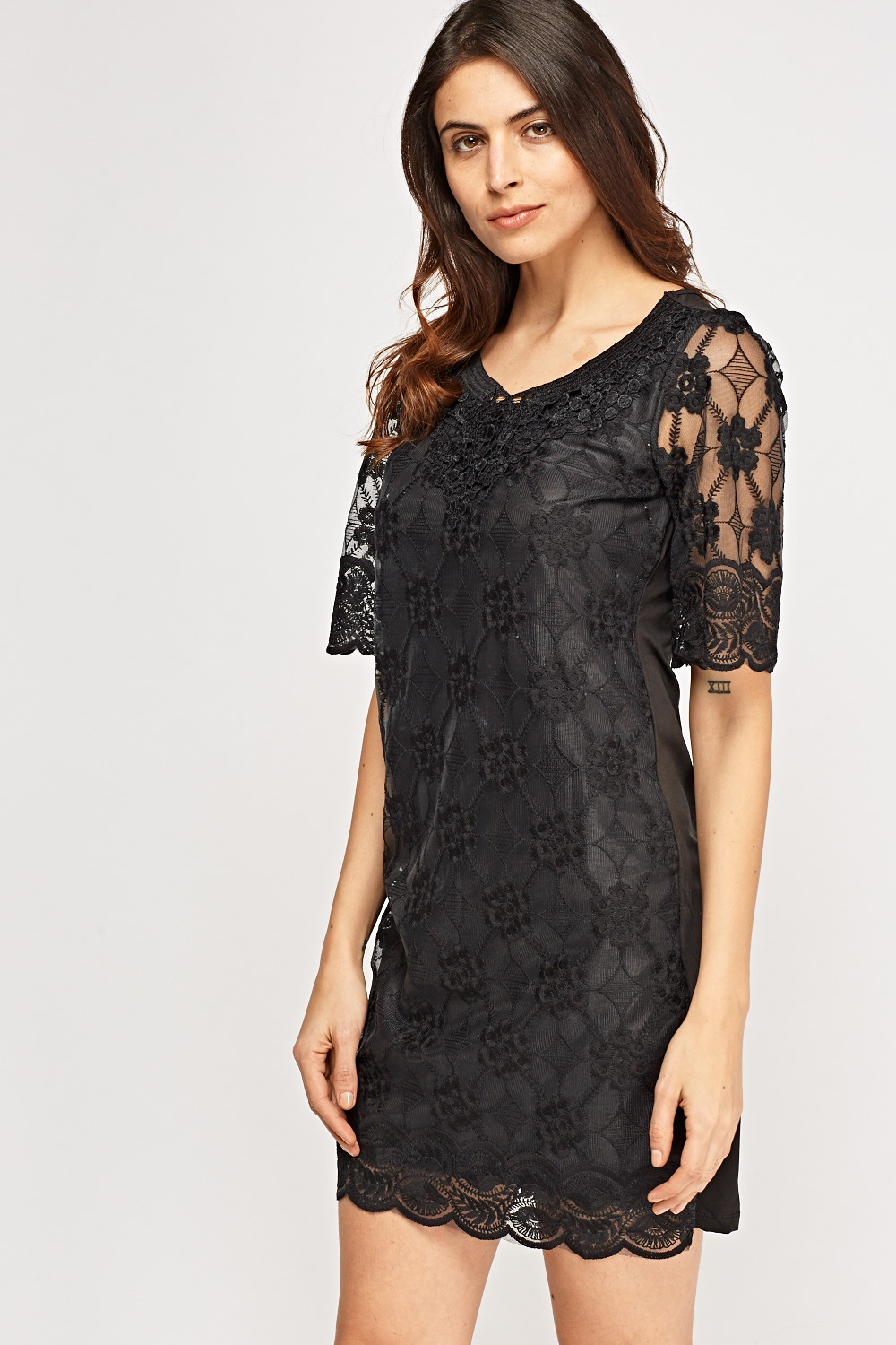 Lace Overlay Shift Dress - Just $7