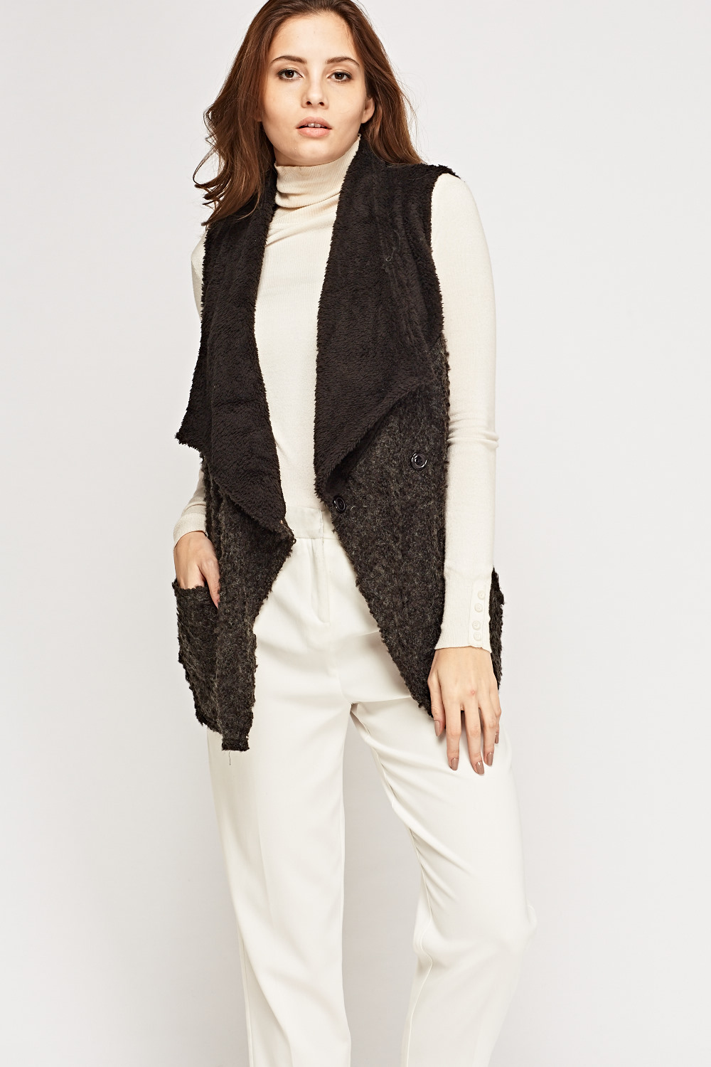 Contrast Knitted Sleeveless Cardigan - Just $7