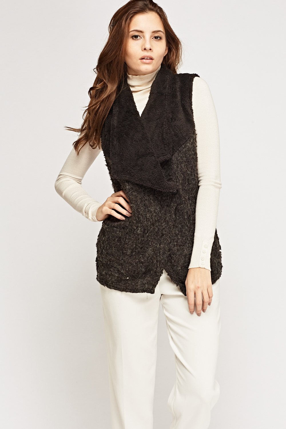Contrast Knitted Sleeveless Cardigan - Just $7