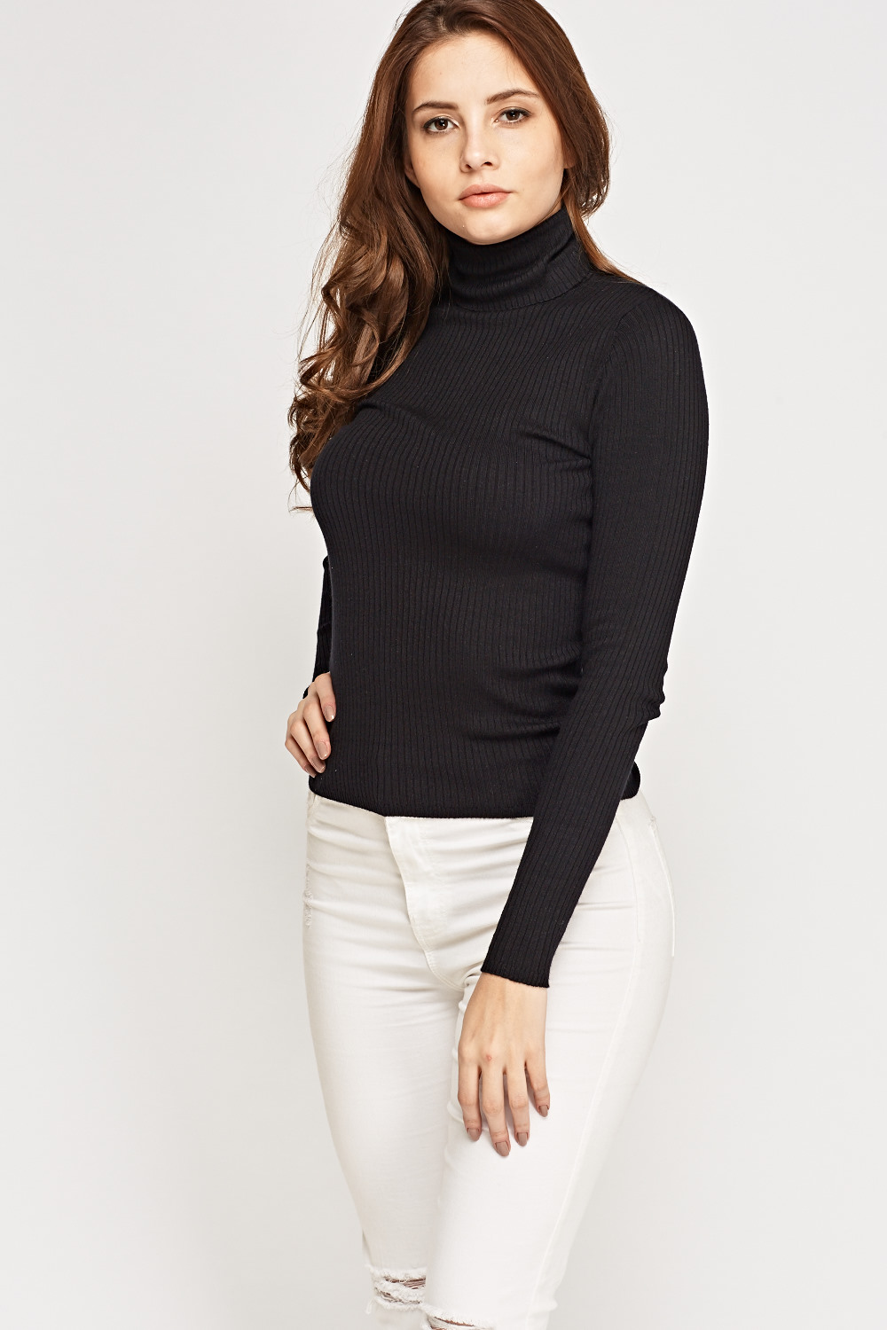 Ribbed Roll Neck Thin Jumper - Just $6