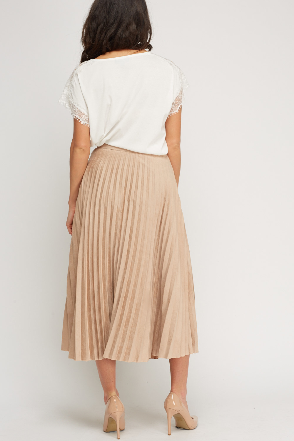 Pleated High Waist Suedette Midi Skirt - Just $6