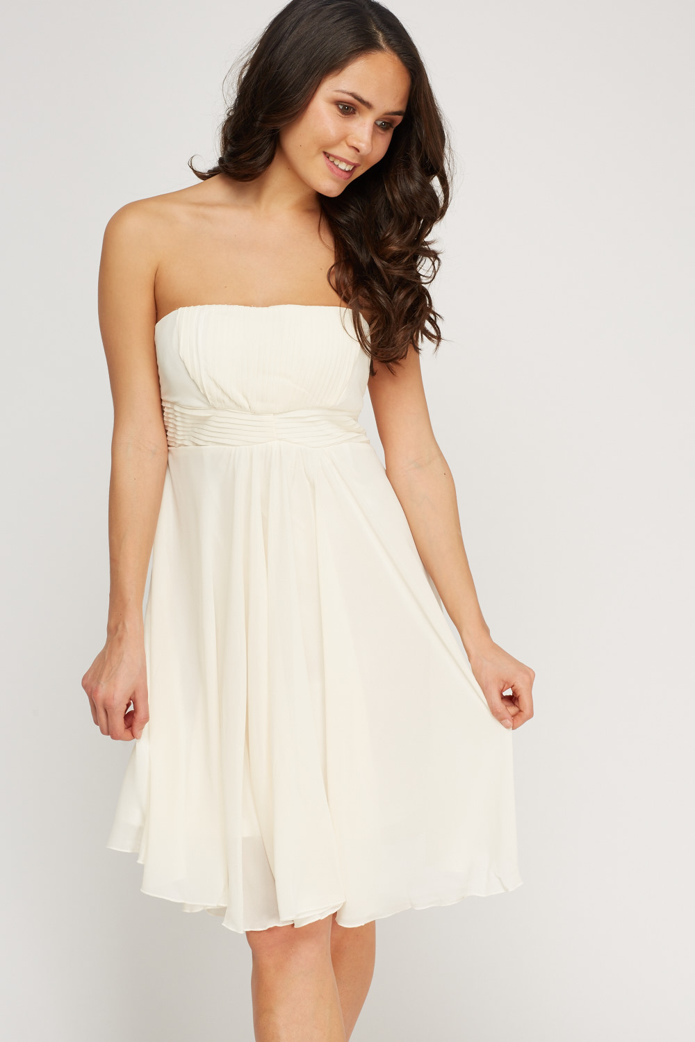 Pleated Detail Bandeau Sheer Dress - Just $7