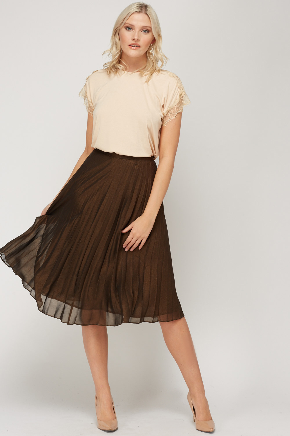 High Waist Pleated Midi Skirt - Just $7
