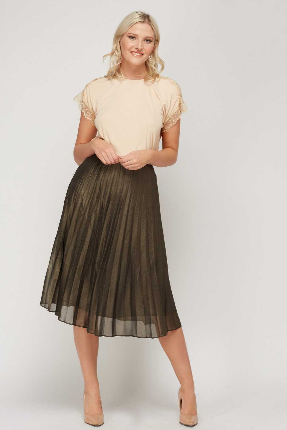 High Waist Pleated Midi Skirt - Just $7