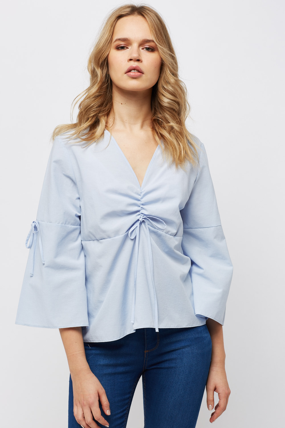 Flared Sleeve Ruched Top - Just $3