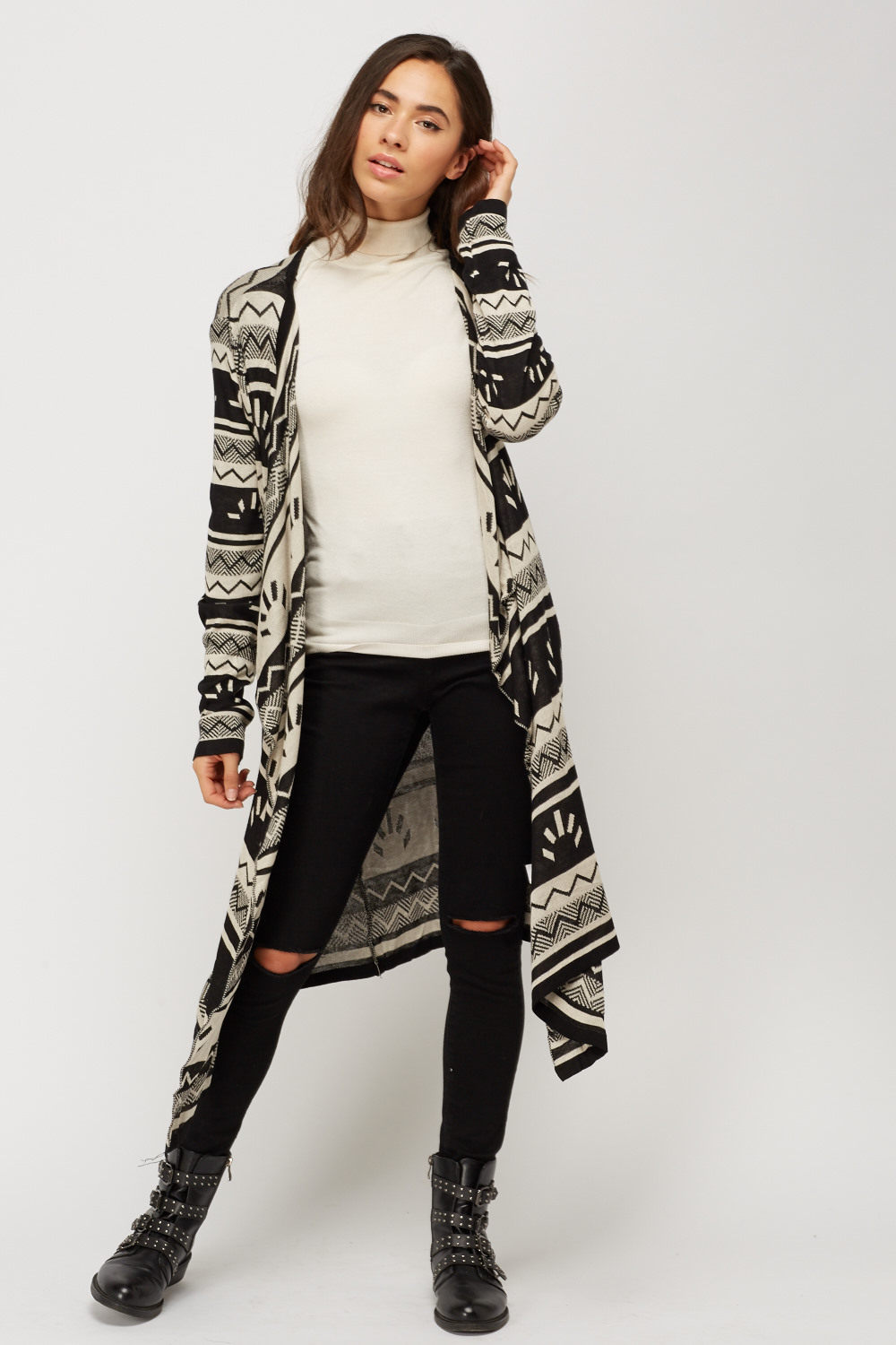 Aztec Thin Knitted Waterfall Cardigan - Just £5