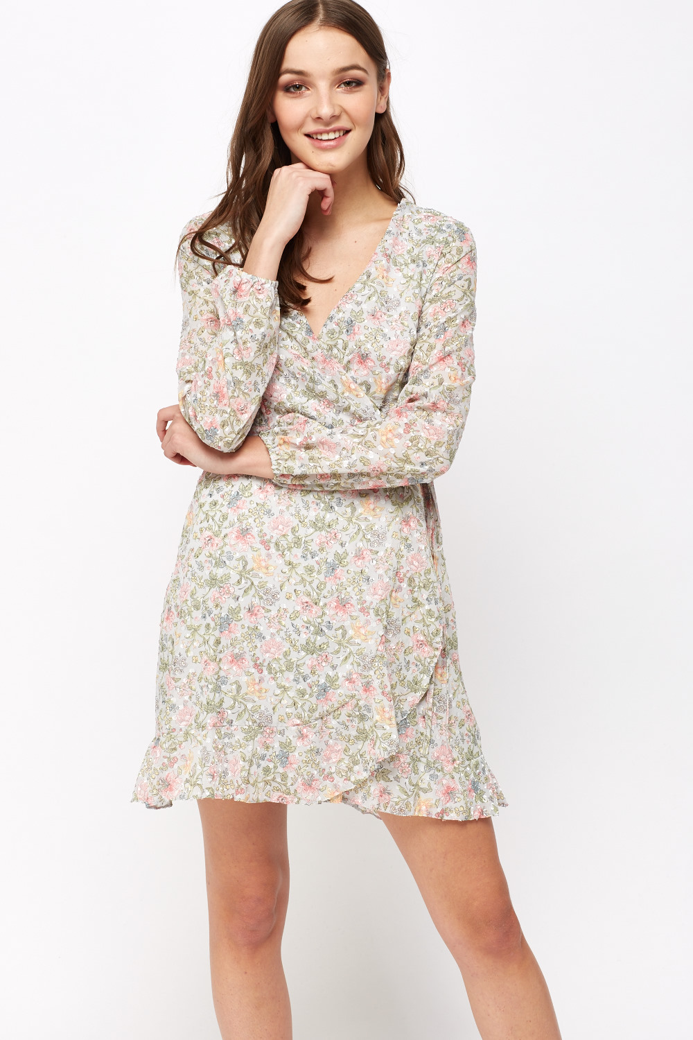 Floral Sheer Wrap Dress - Just $6