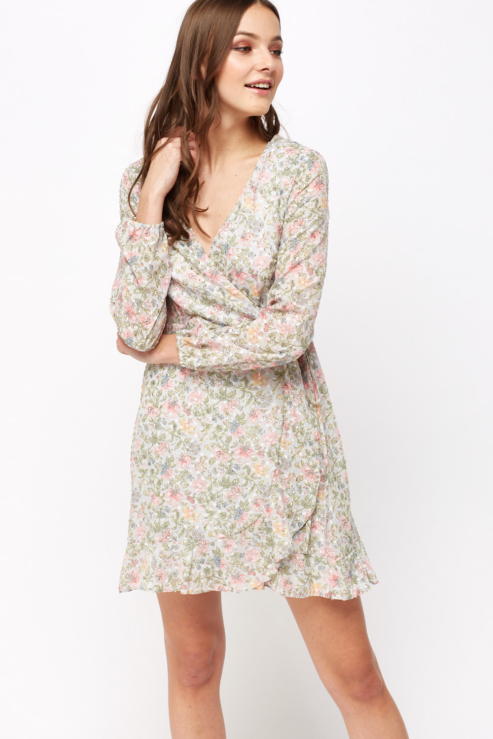 Floral Sheer Wrap Dress - Just $6