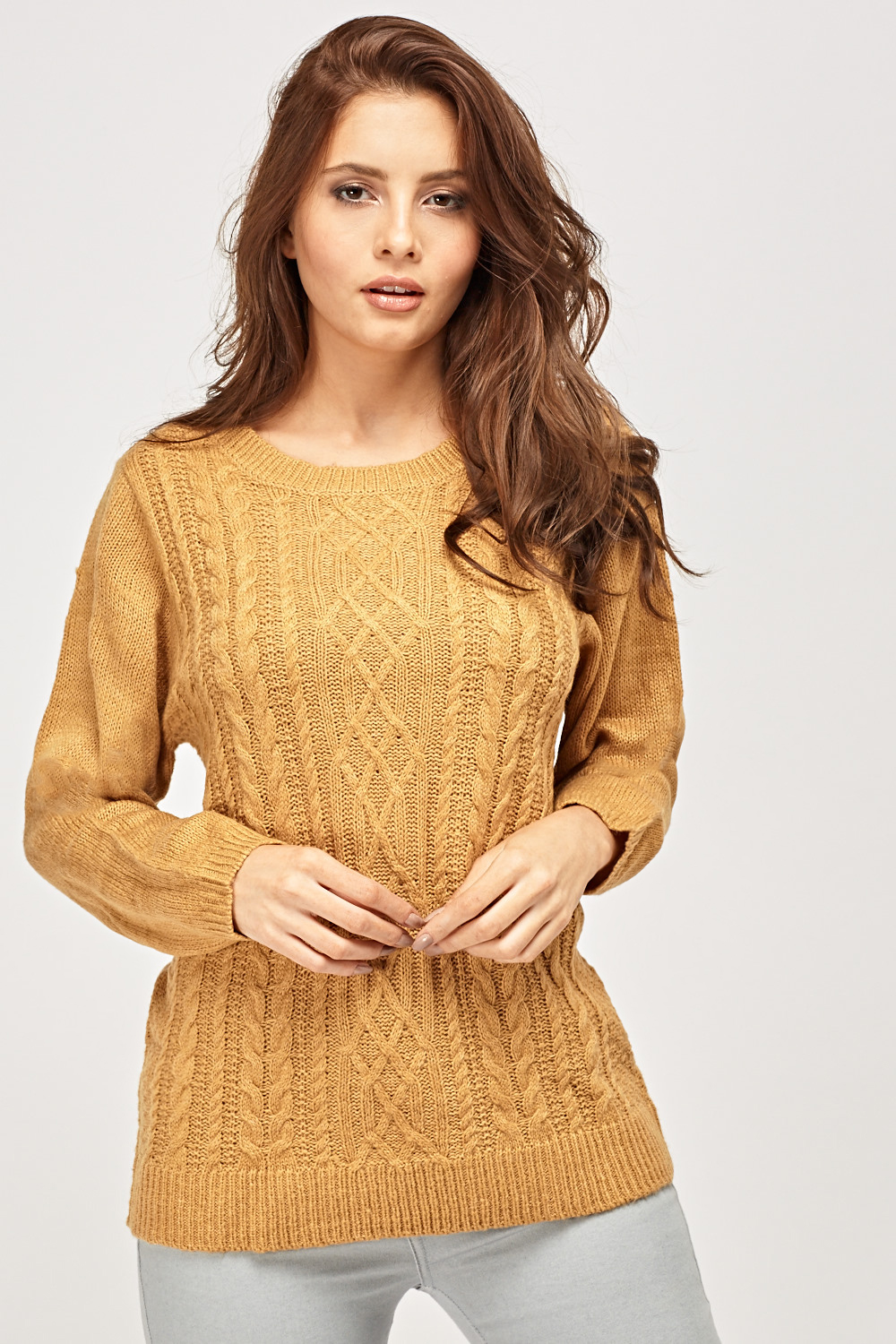Cable Knit Round Neck Jumper - Just $7