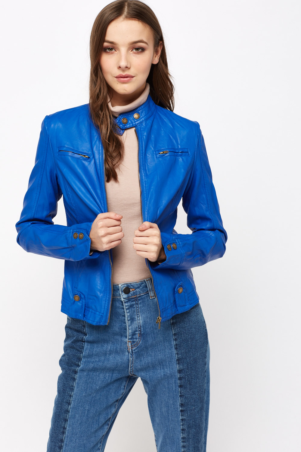 Royal Blue Faux Leather Jacket - Just $7
