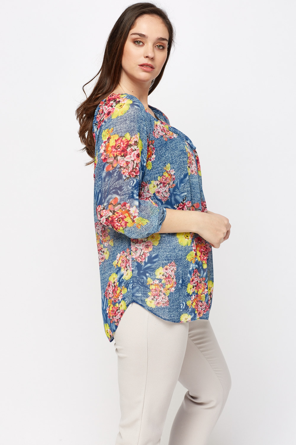 Printed Tie Up Neck Blouse - Just $7