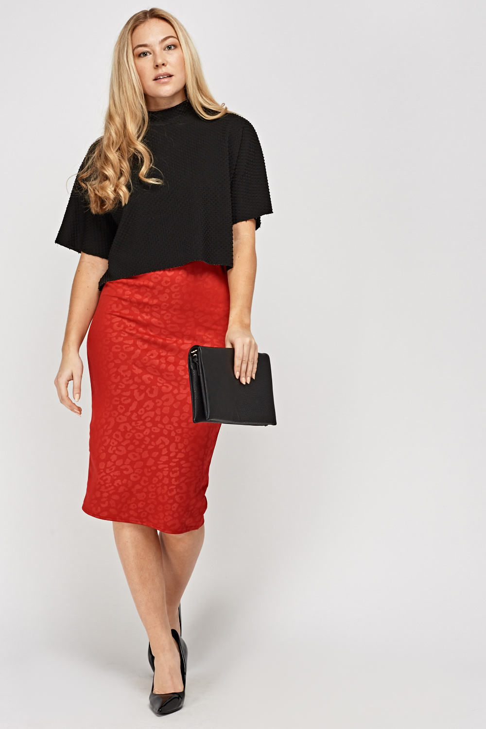 Red Midi Animal Embossed Skirt - Just $7