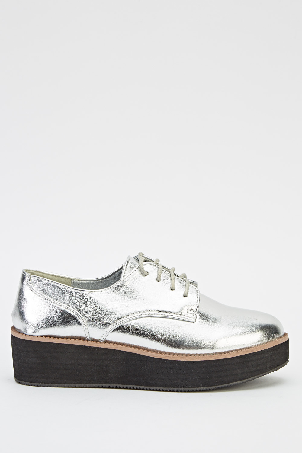 Metallic Faux Leather Lace Up Shoes - Just $7