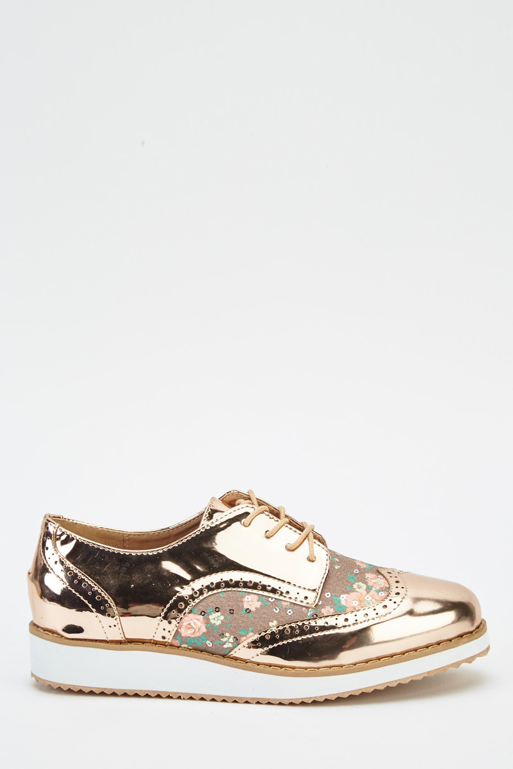 Floral Metallic Lace Up Shoes - Just $6