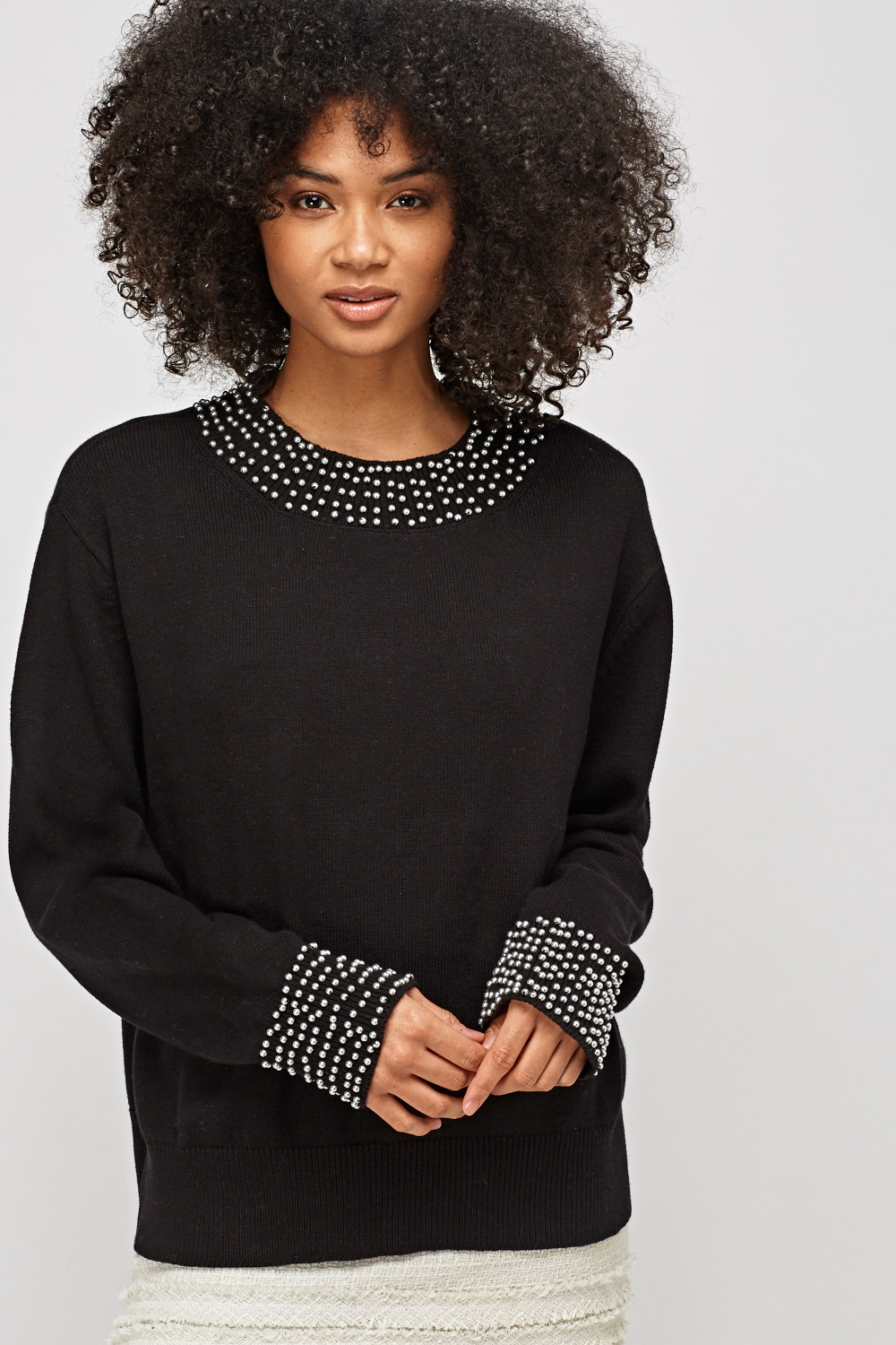 Faux Pearl Knitted Jumper - Just $7