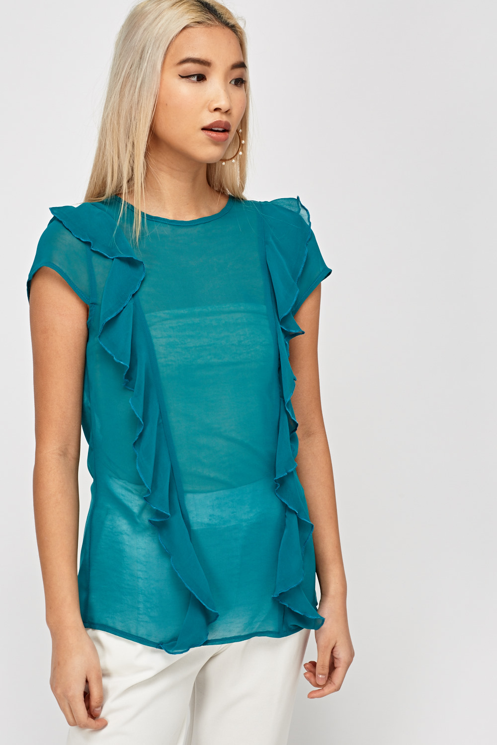 Frilled Front Cap Sleeve Blouse - Just $2