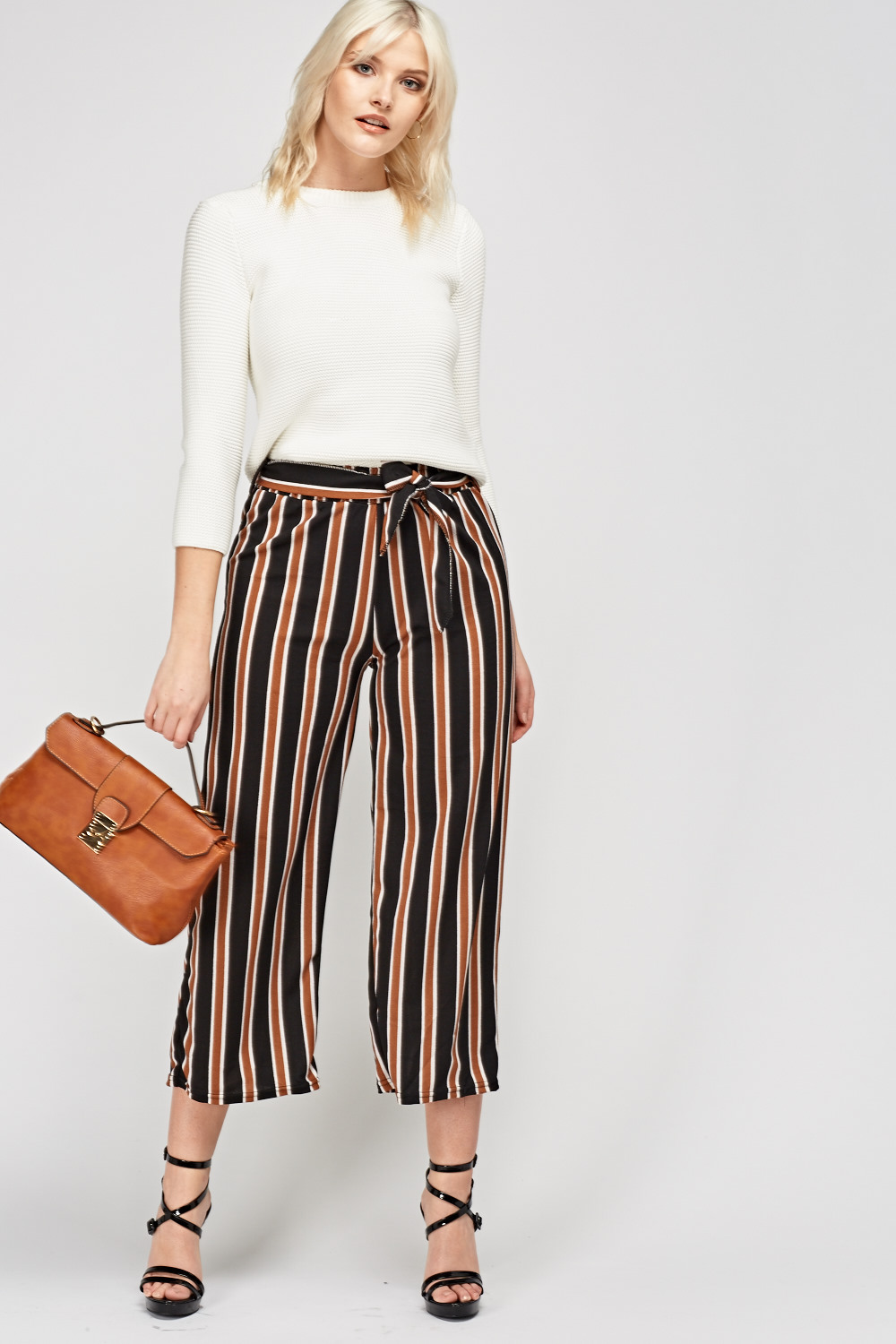 Striped Cropped Ankle Trousers - Just $6