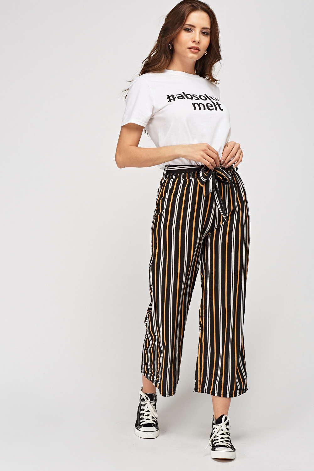 Striped Tie Up Waist Trousers - Just $6