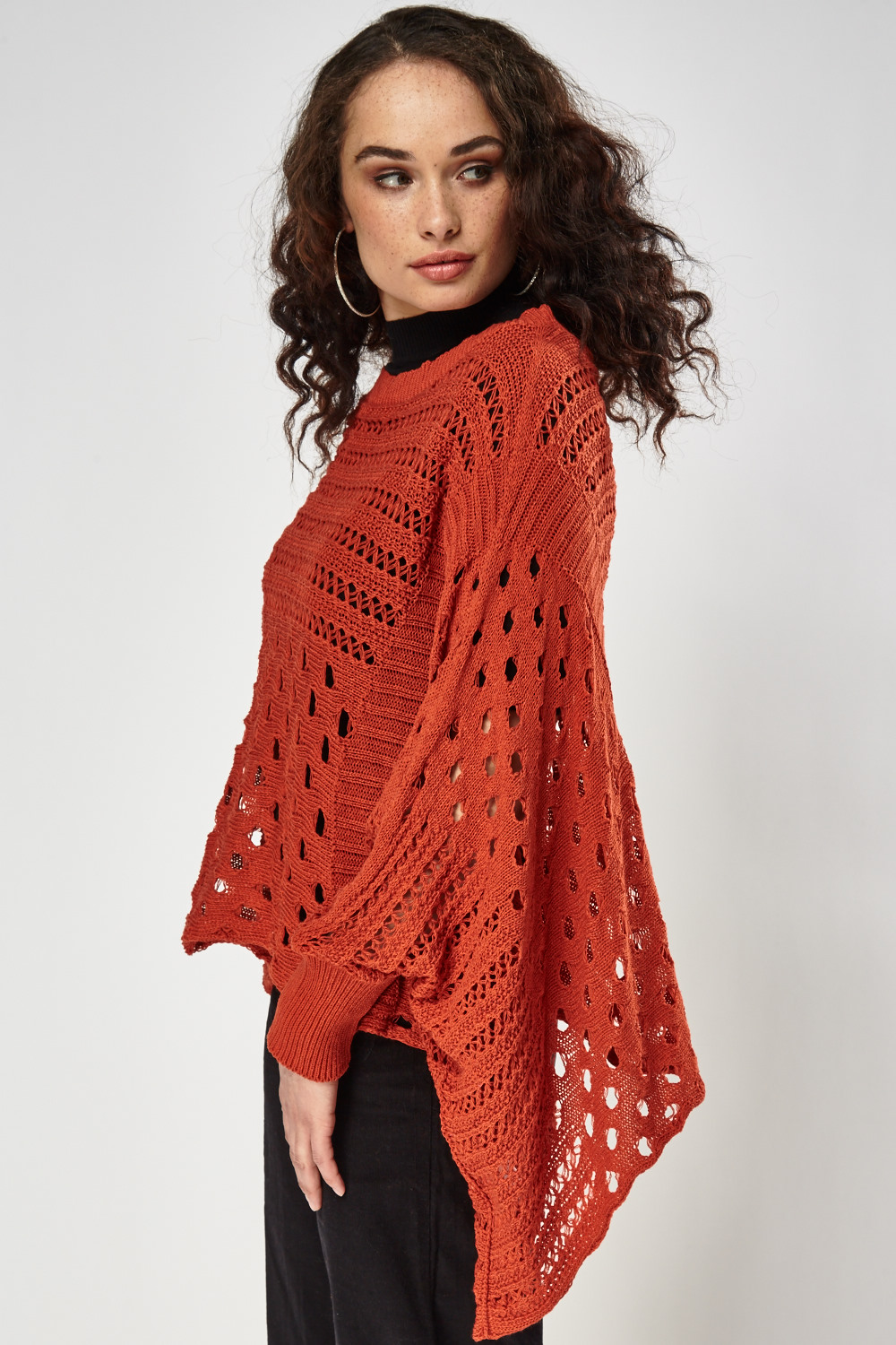 Loose Knit Batwing Sleeve Poncho - Just $7