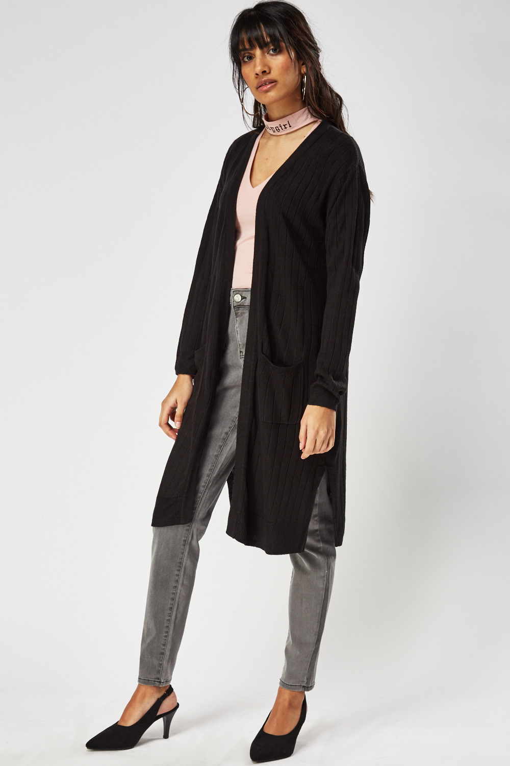 Ribbed Thin Knitted Long Cardigan - Just $7