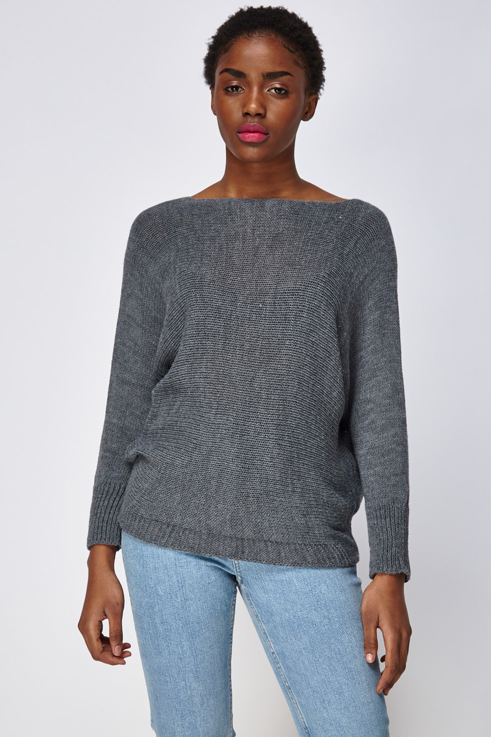 Boat Neck Batwing Knitted Jumper - Just $6