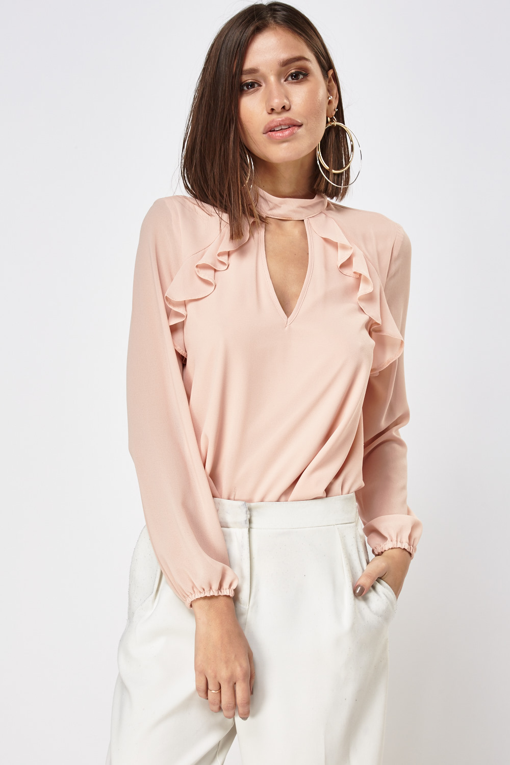 Choker Frilled Front Blouse - Just £5