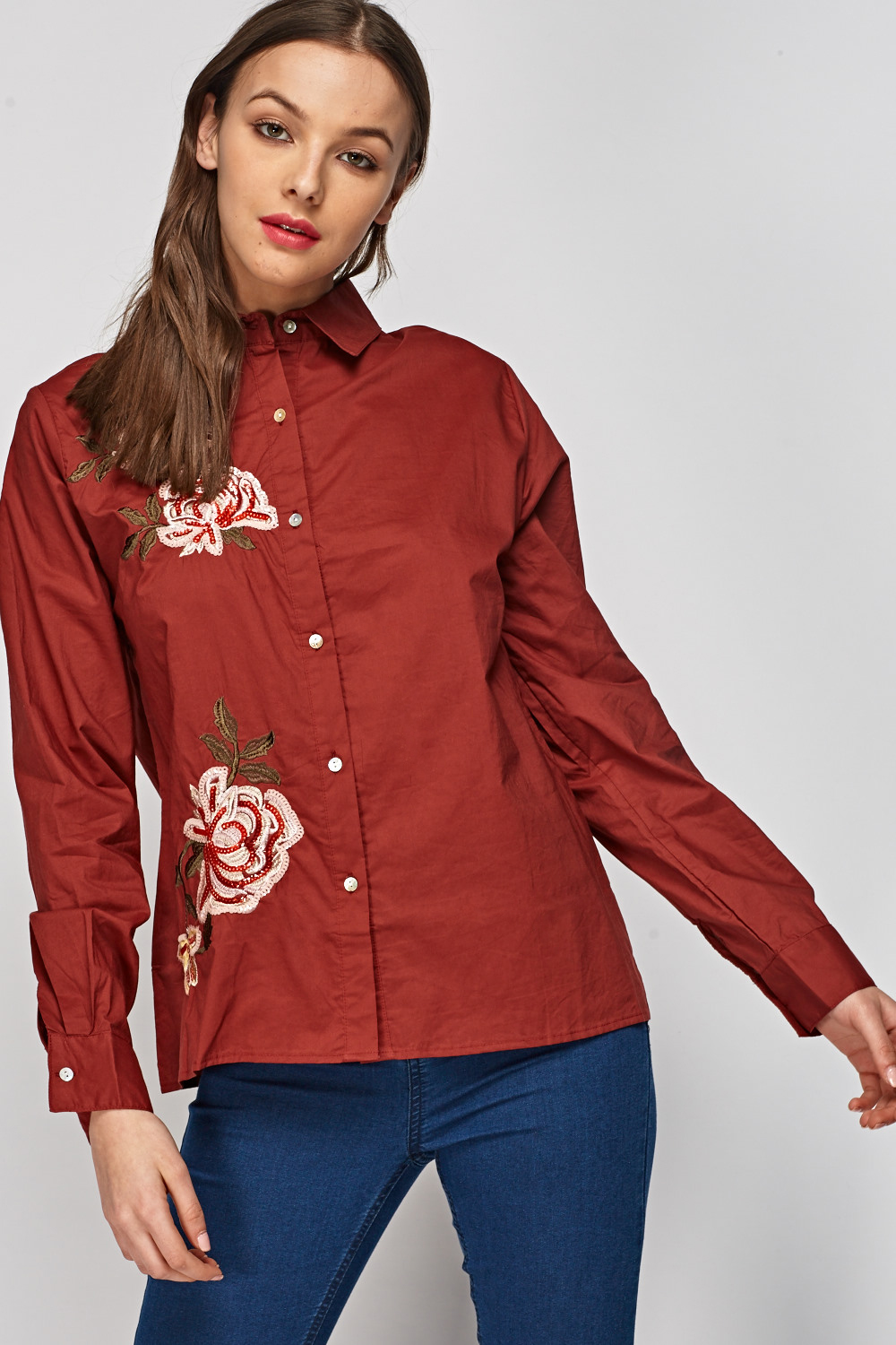 Embroidered Flower Shirt - Just $3