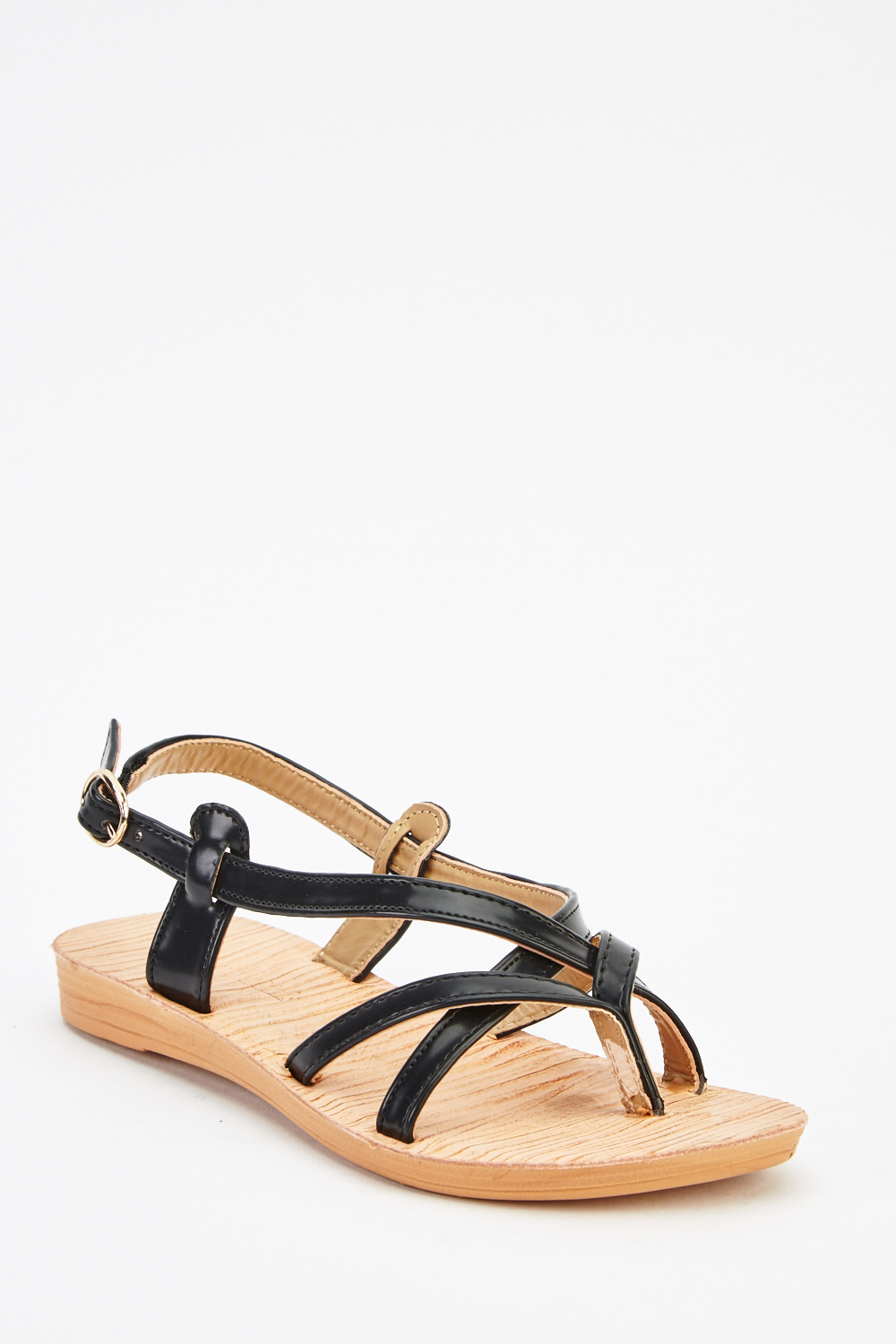 Crossed Faux Leather Strappy Sandals - Just $7