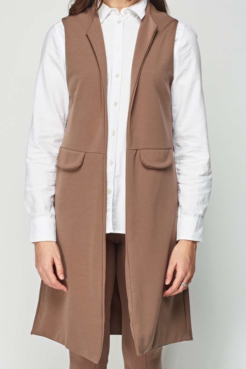 Middle Brown Open Front Gilet - Just $7