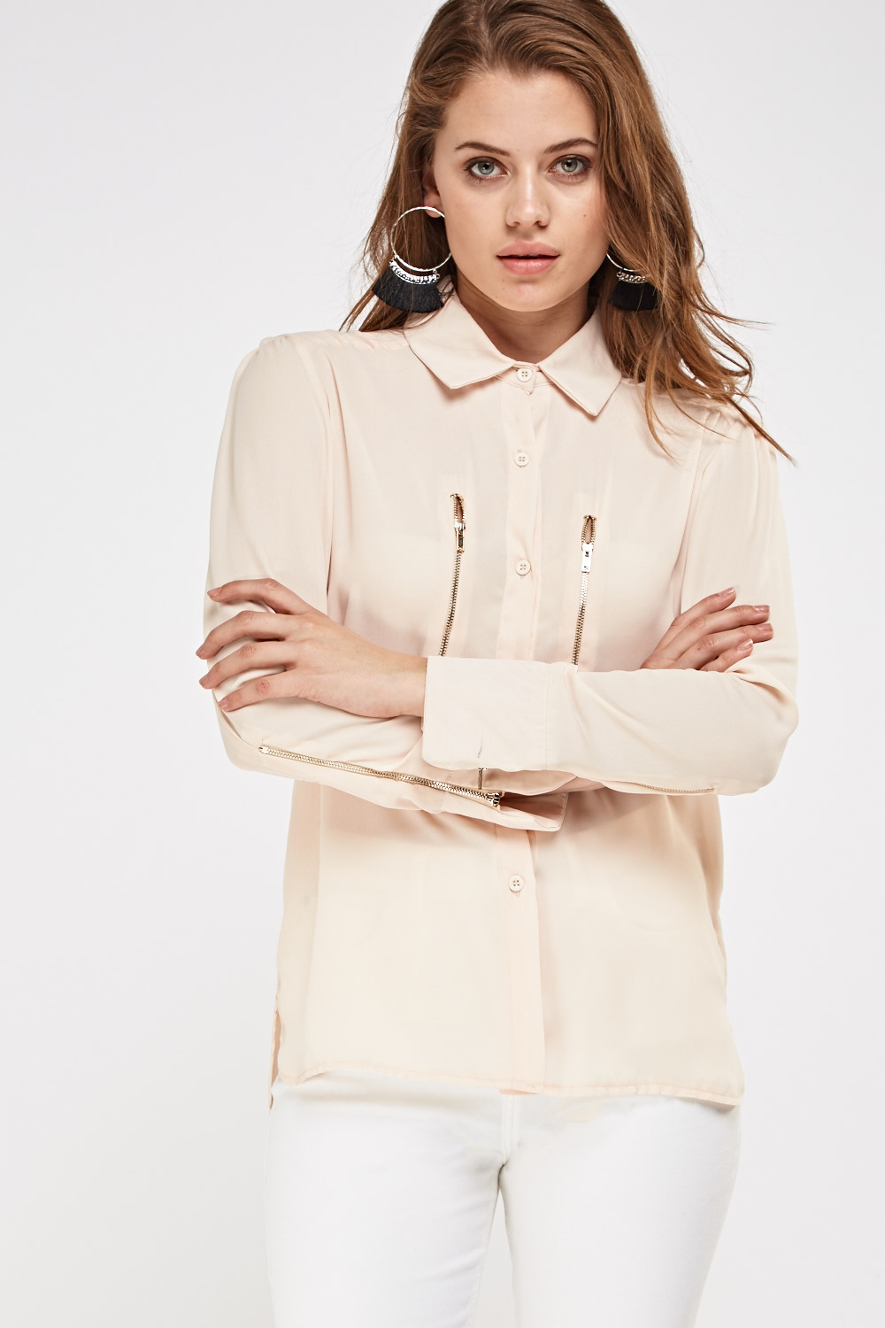 Zip Detailed Front Blouse - Just £6