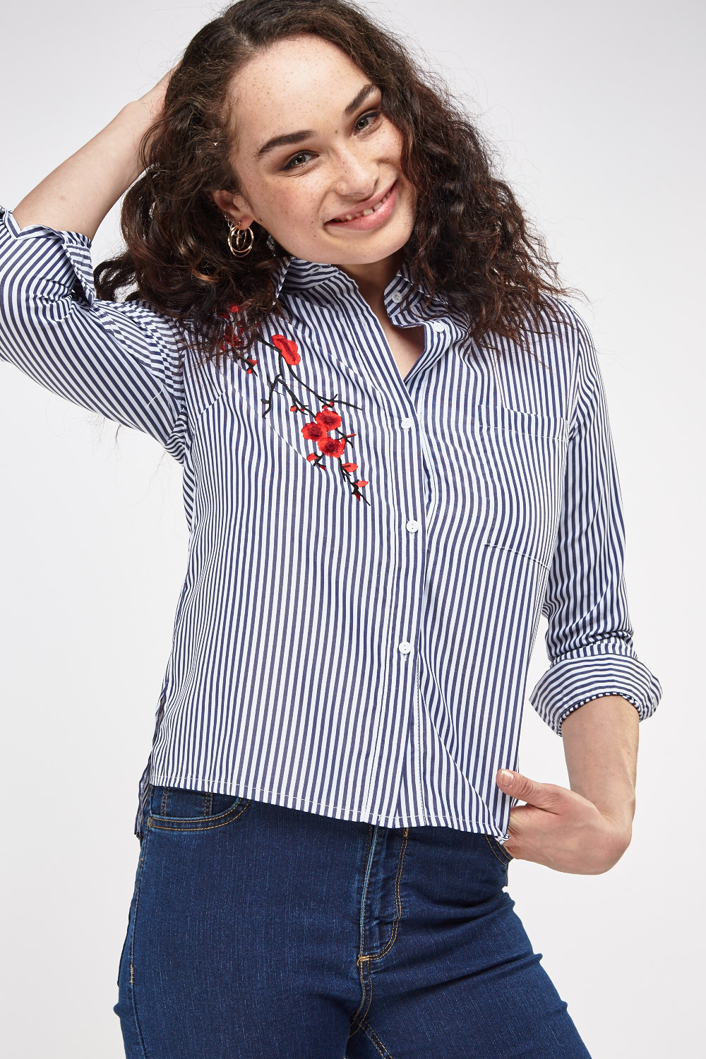 Embroidered Striped Shirt - Just $6
