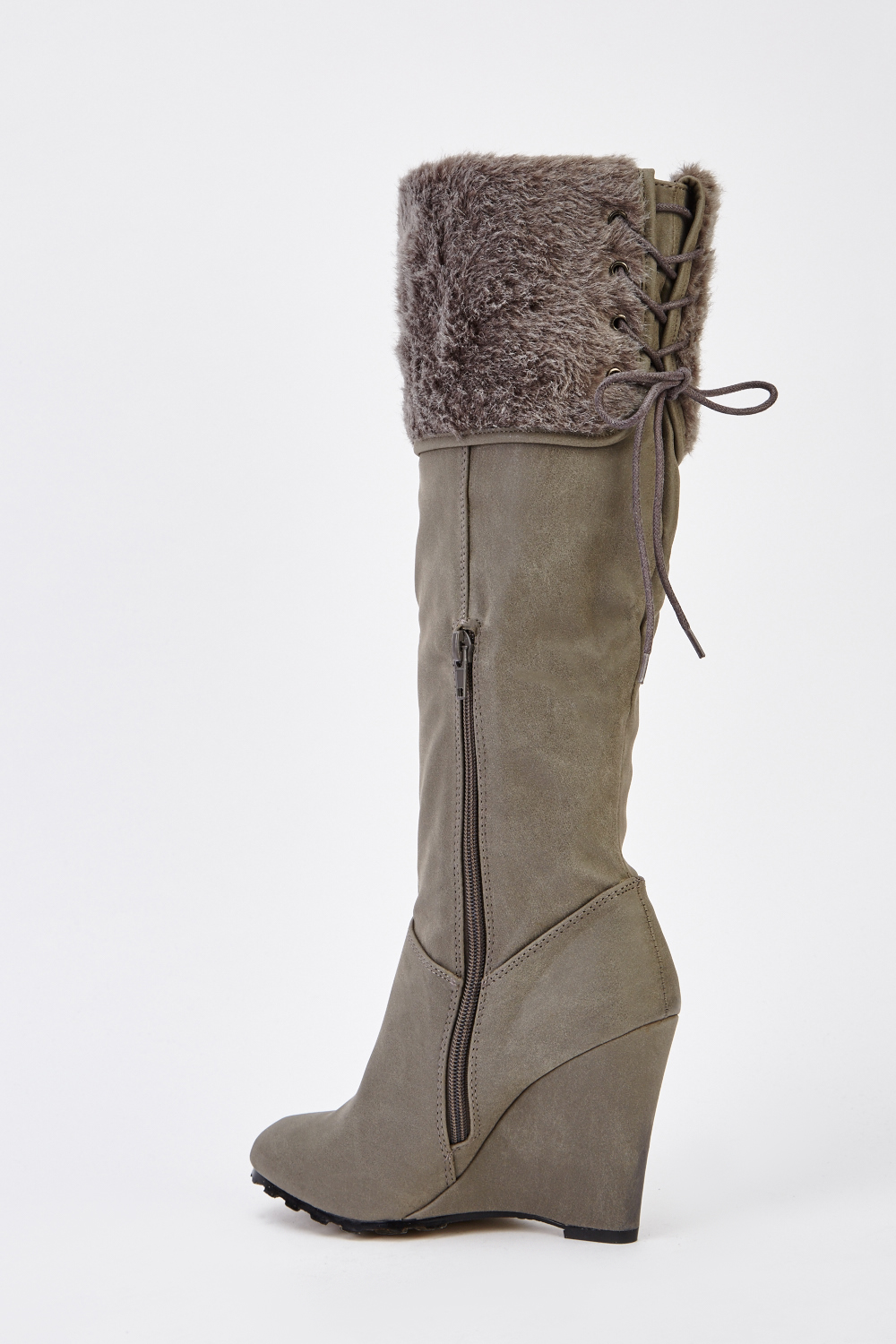 wedge boots fur trim