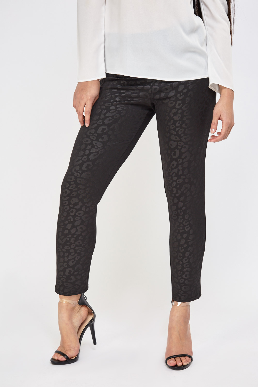 black trousers with leopard print stripe