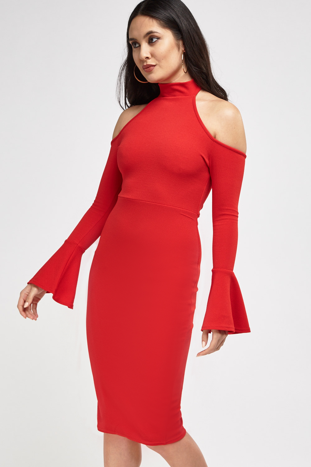 Red Cut Out Shoulder Midi Dress - Just $7