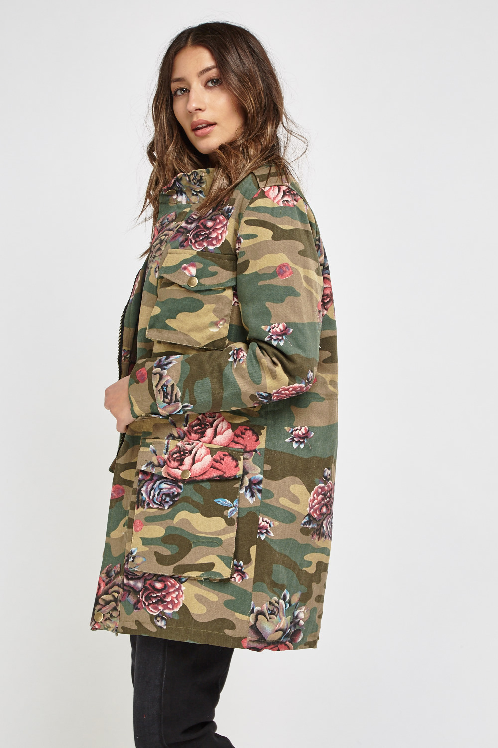Flower Contrast Camouflage Jacket - Just $7