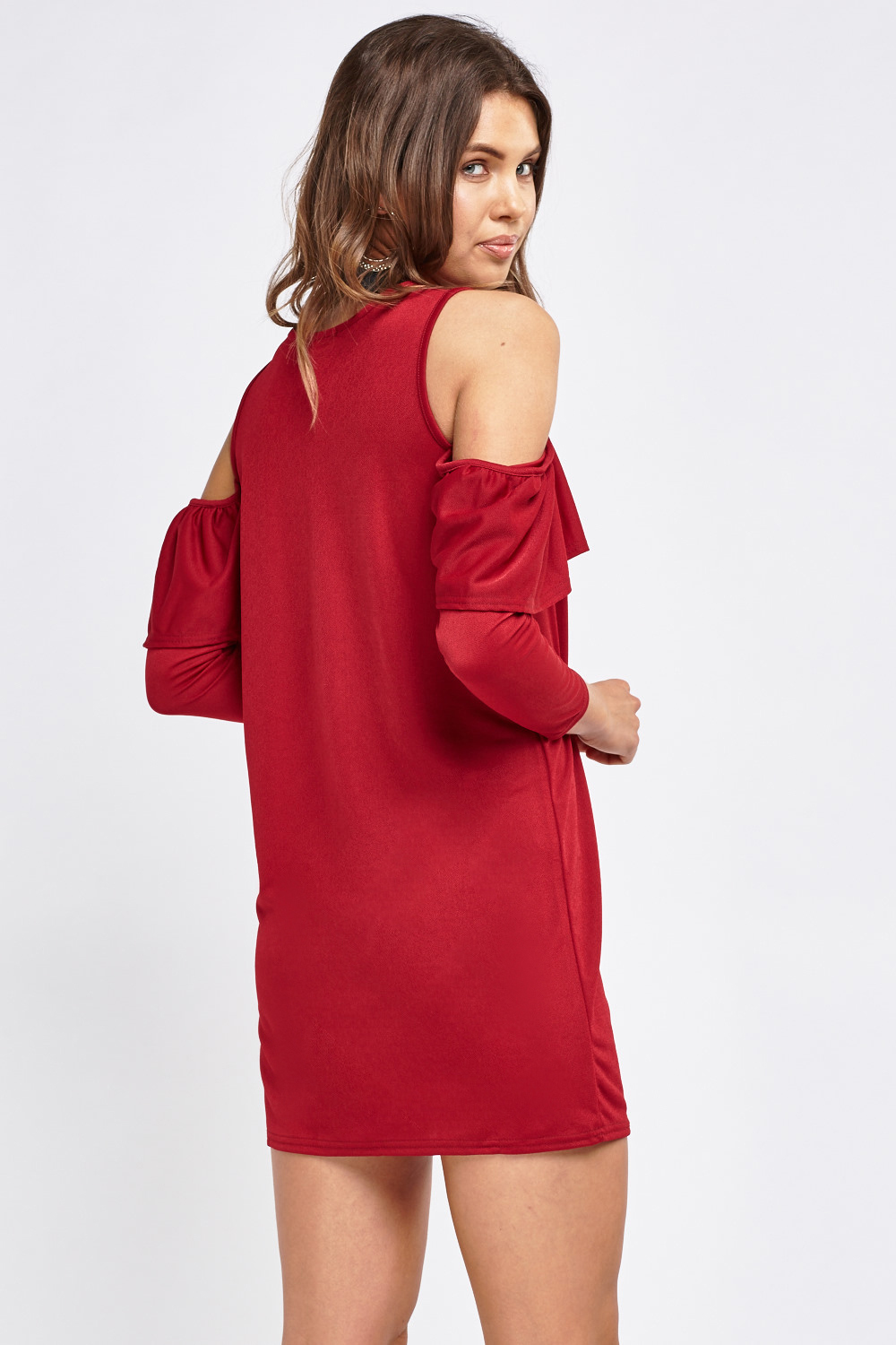 Criss-Cross Front With Frilly Cut Out Shoulder Dress - Just $2