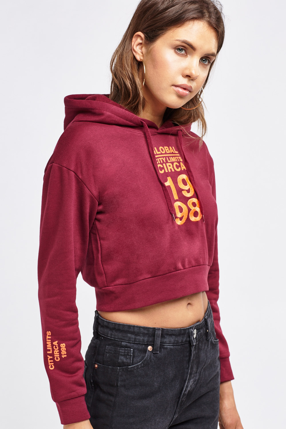 Embroidered Logo Cropped Hoodie - Just $7