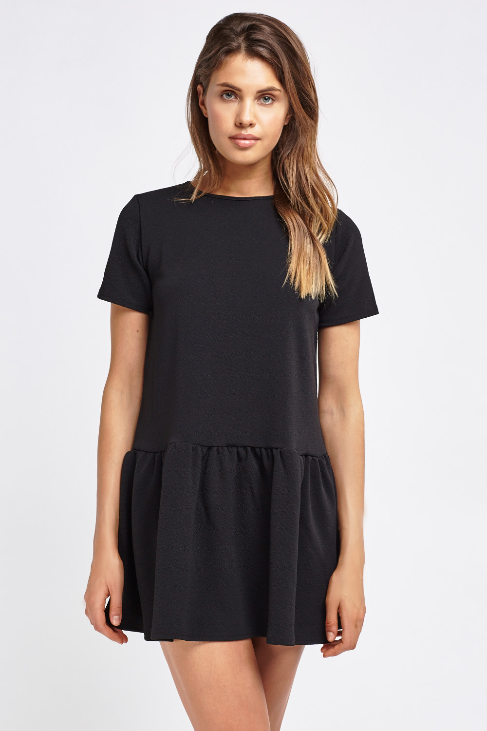 Ruffle Hem Shift Black Dress - Just $6