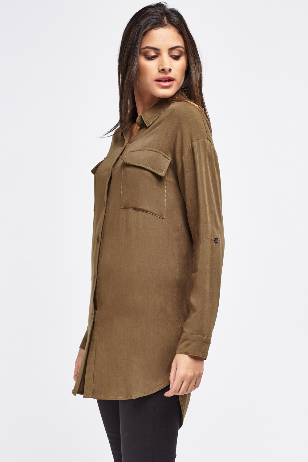 longline khaki shirt