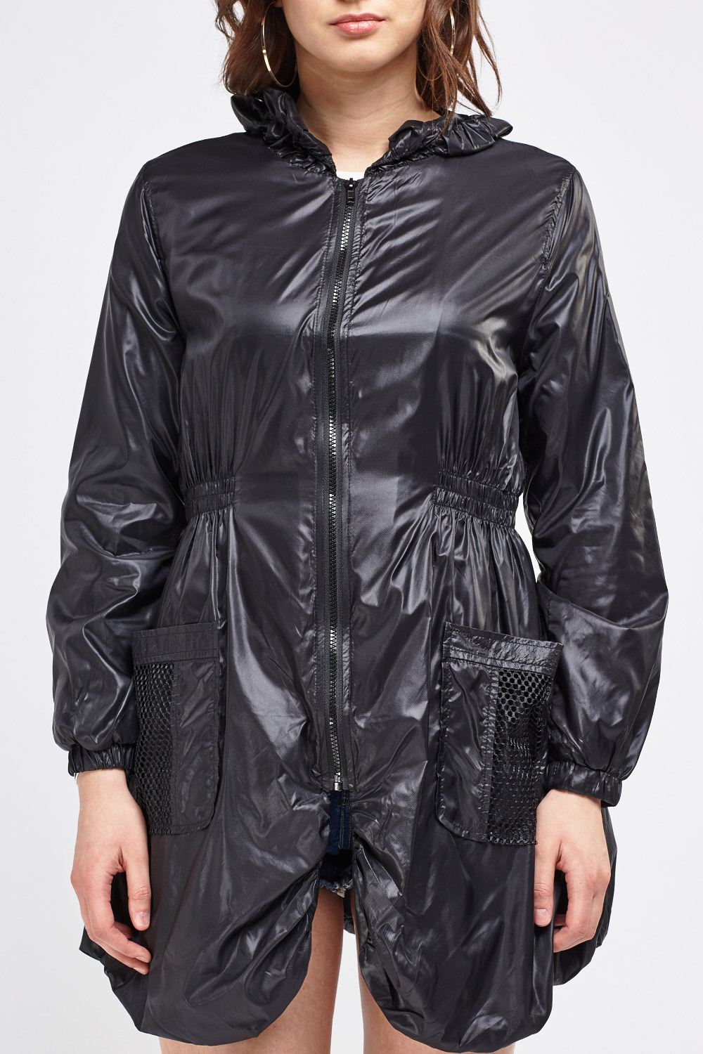Black Rain Jacket With Elasticated Waist - Just $6