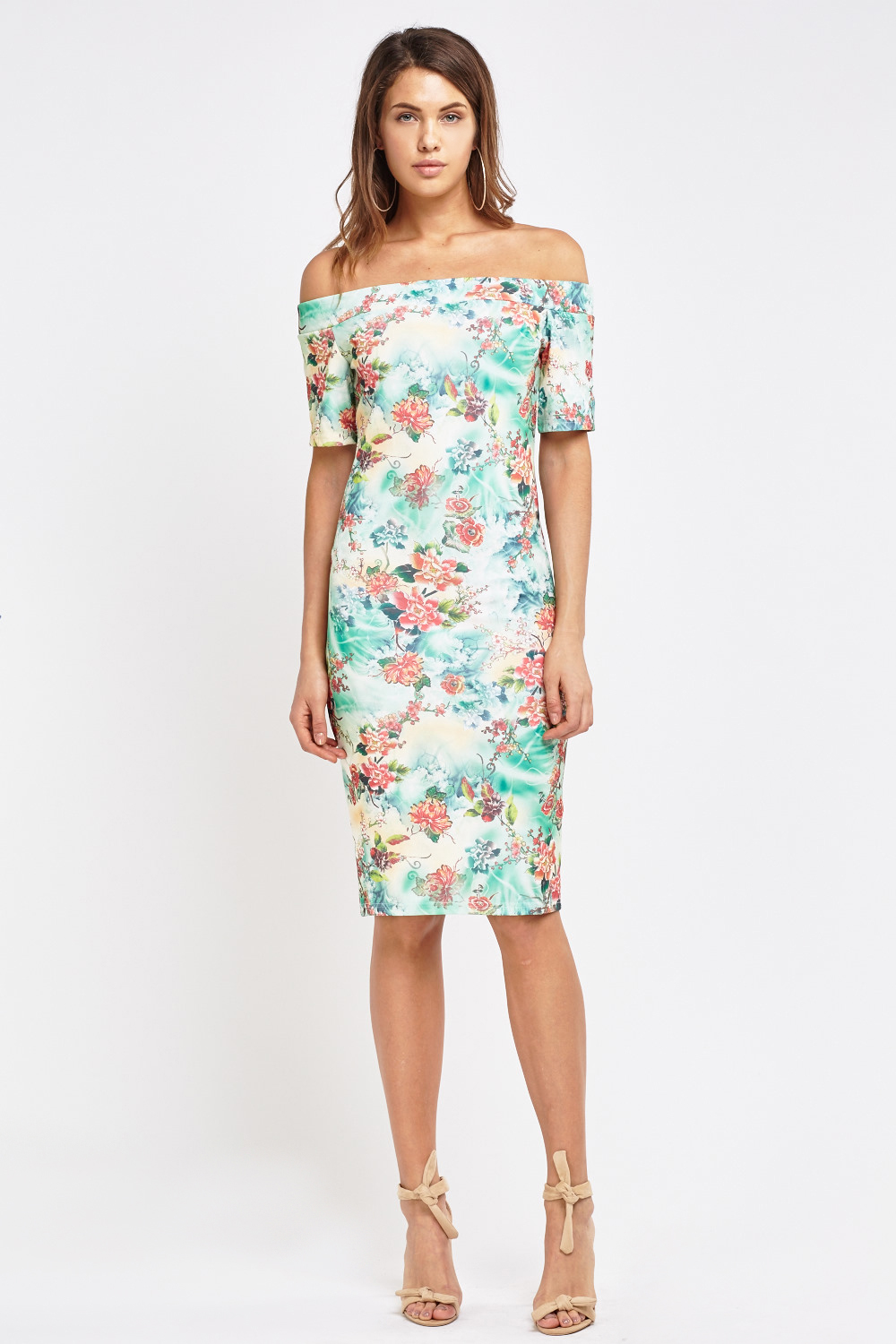 Floral Print Bardot Dress - Just $7