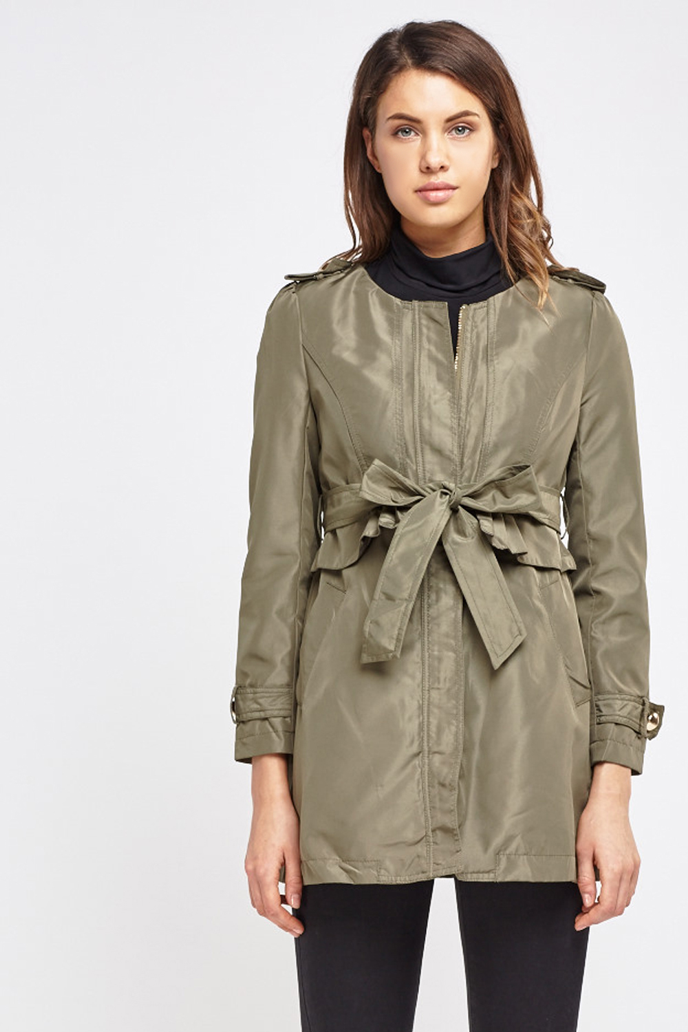 Frilly Peplum Trench Coat - Just $7