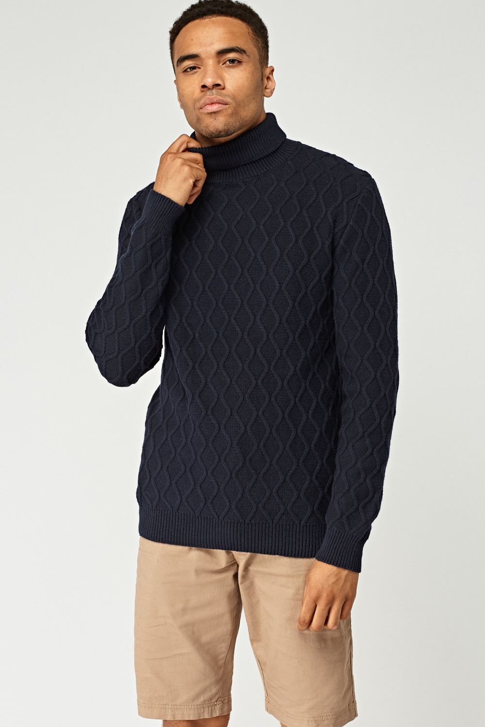 Roll Neck Cable Knit Mens Jumper - Just $7