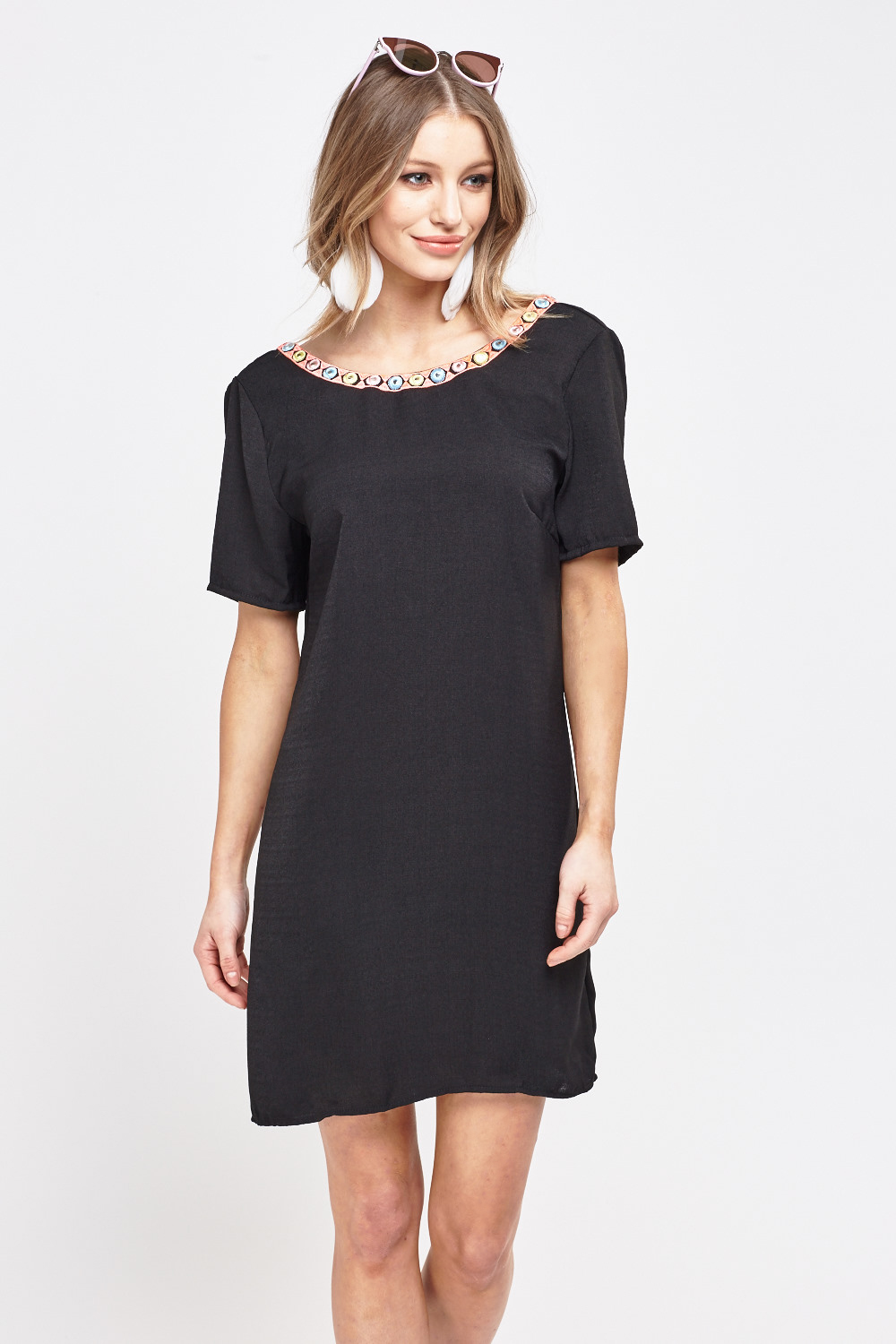 Embroidered Trim Shift Dress - Just $3