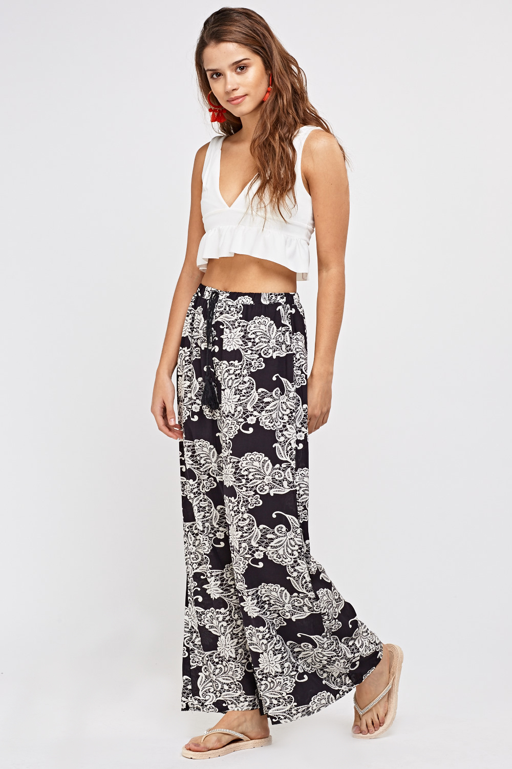 Wide Leg Printed Trousers - Just $7