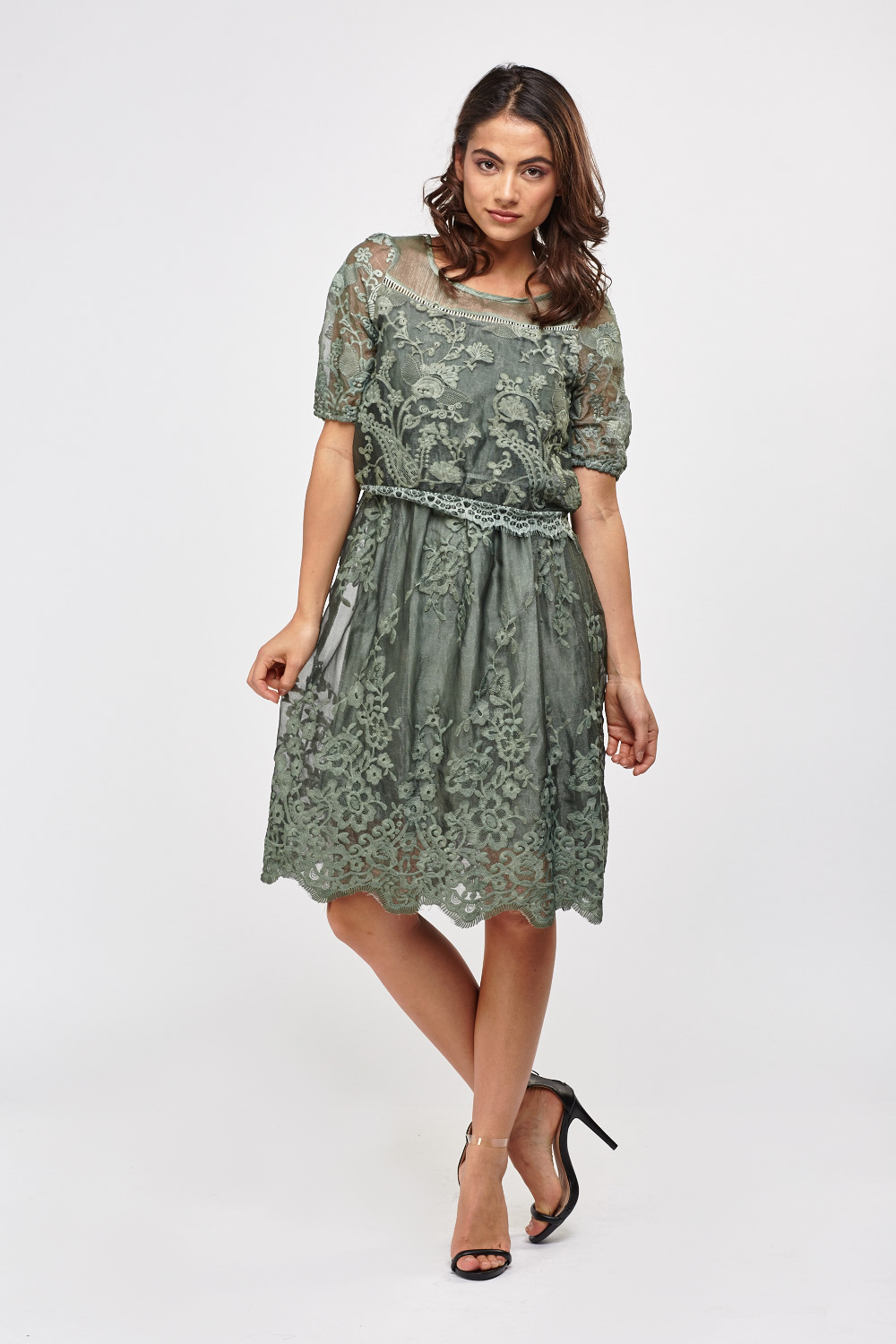 Embroidered Organza Overlay Dress - Just $6