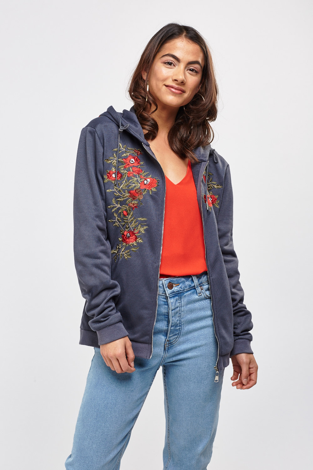 Embroidered Zip Up Hoodie - Just $3