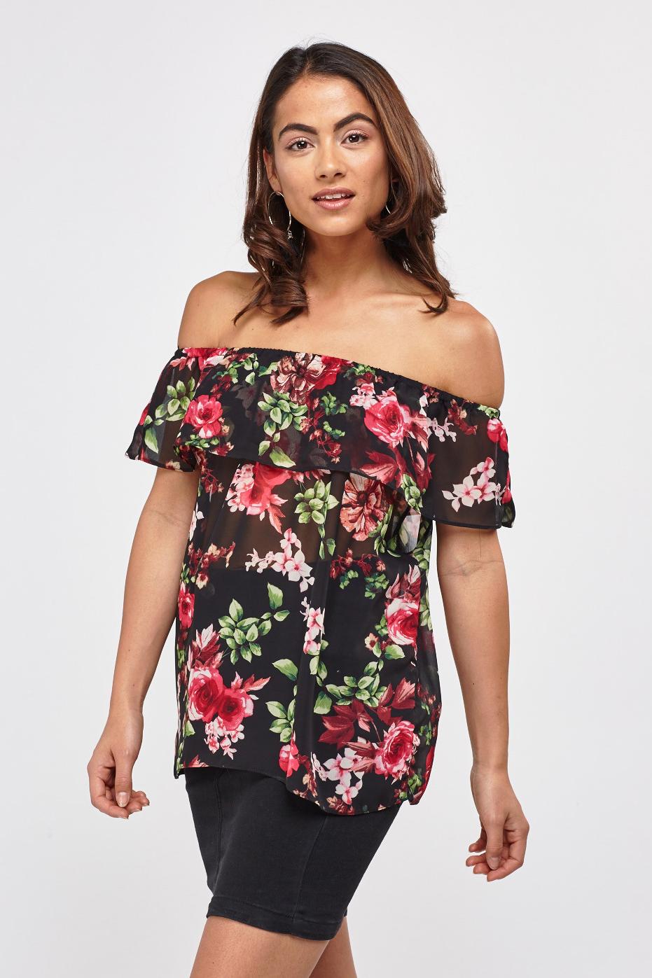 Floral Sheer Ruffle Top - Just $2